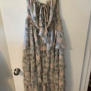 Misa Los Angeles strapless dress, tiered and flowy, size Large